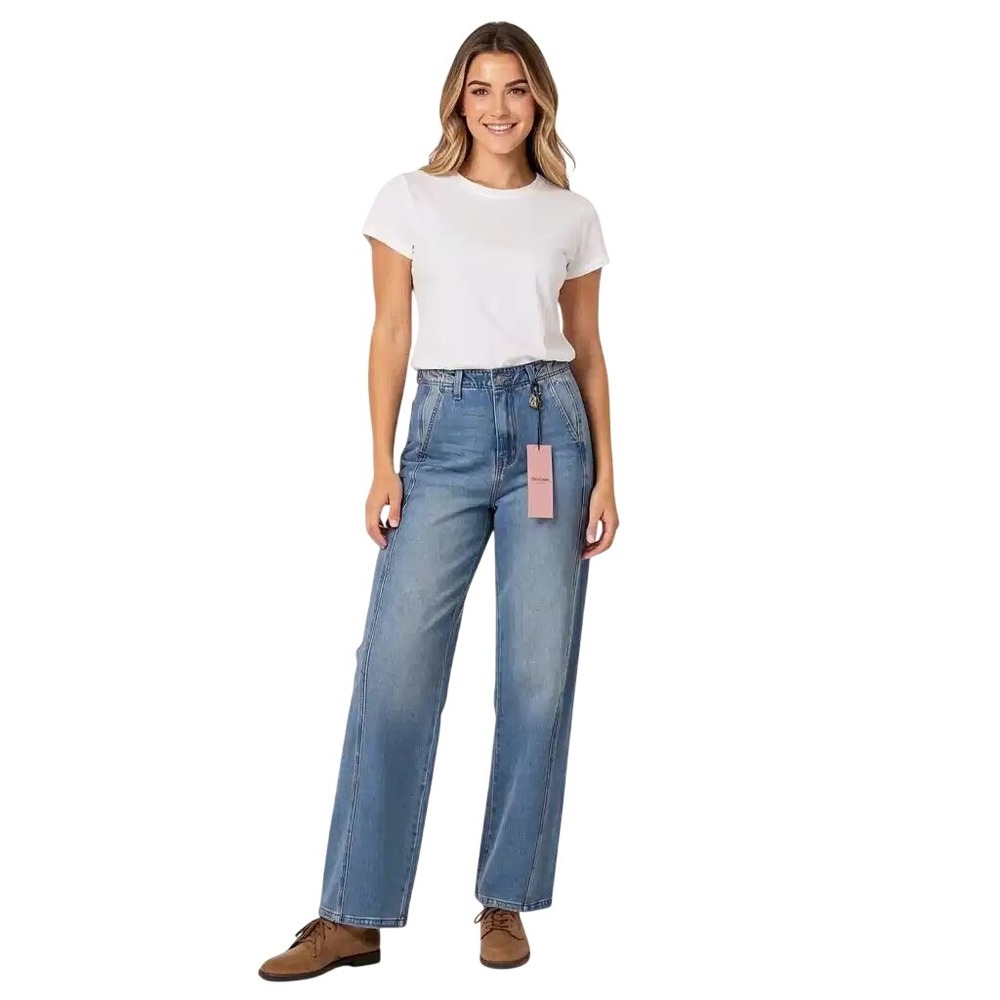 Juicy Couture Womens High Rise Wide Leg Seamed Denim Jeans Blue Size 0/24 NWT